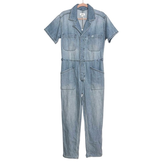 NWT Pistola Grover Light Blue Denim Short Sleeve Jumpsuit SMALL in Disoriented - Picture 4 of 11